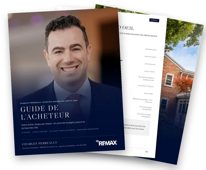Exemplaire du guide de l'acheteur de Charles Perreault : la couverture et deux pages de l'intérieur