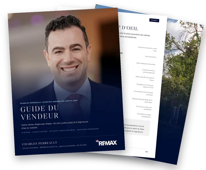 Exemplaire du guide du vendeur de Charles Perreault : la couverture et deux pages de l'intérieur